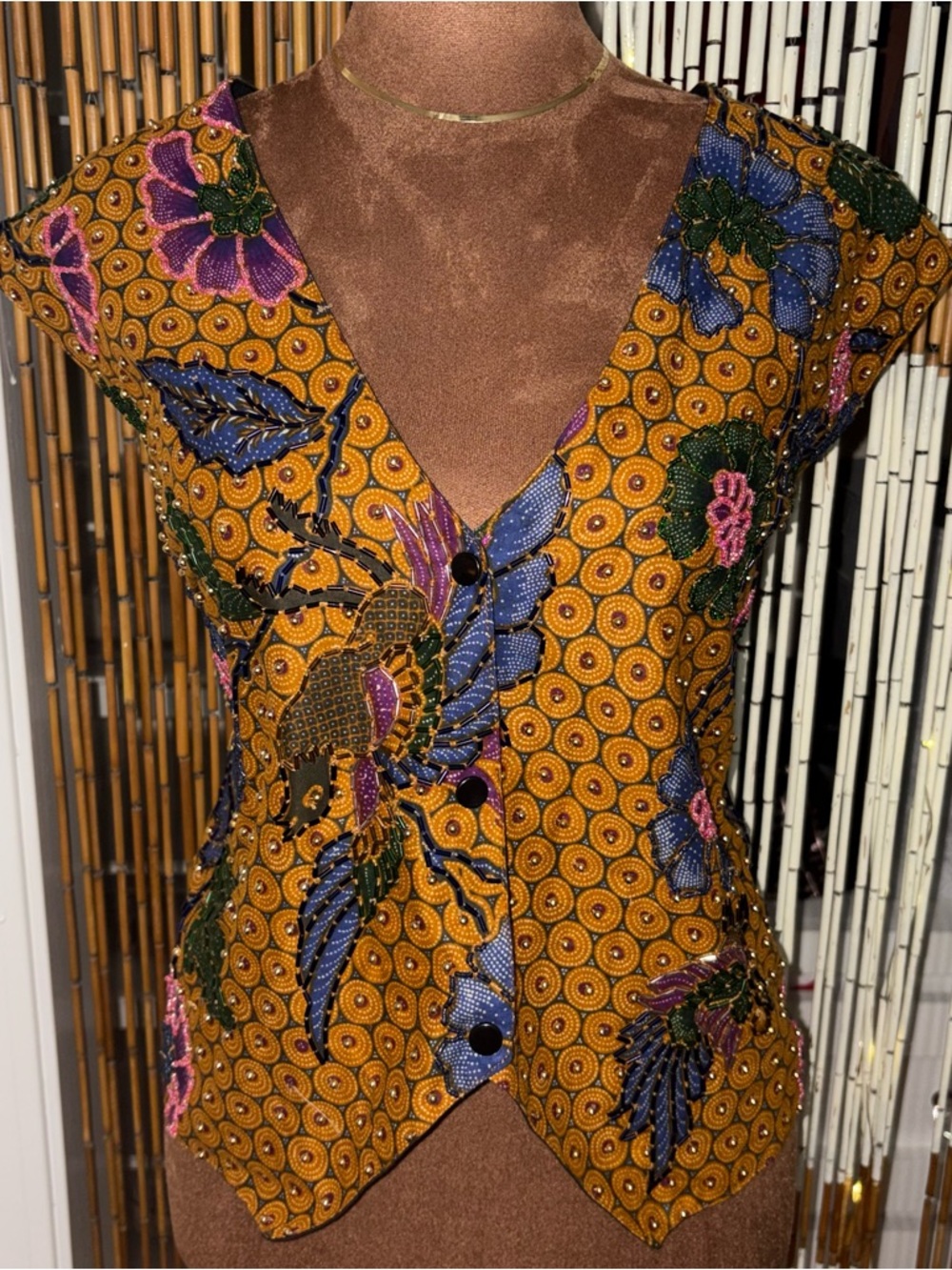 Vintage Indonesian Hand Beaded Floral & Bird Vest